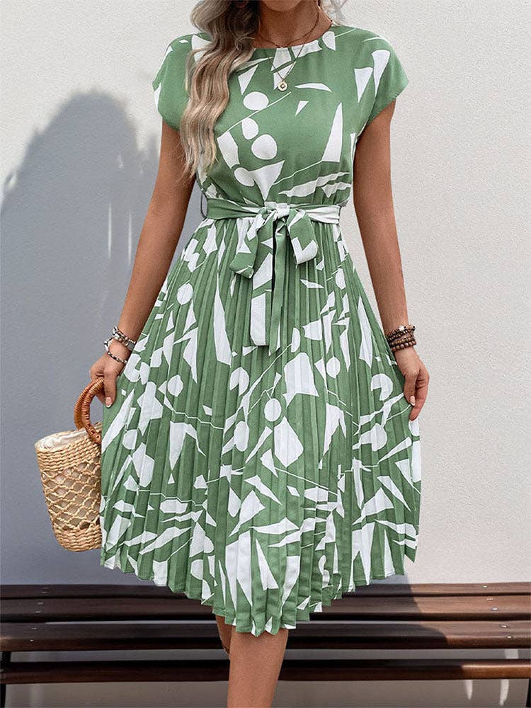 Women's Geometric Pattern Print Pleated Dress