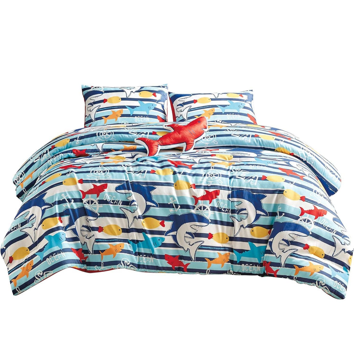 Blue Sharks Fish Sea Life Kids Comforter Soft Bedding Set