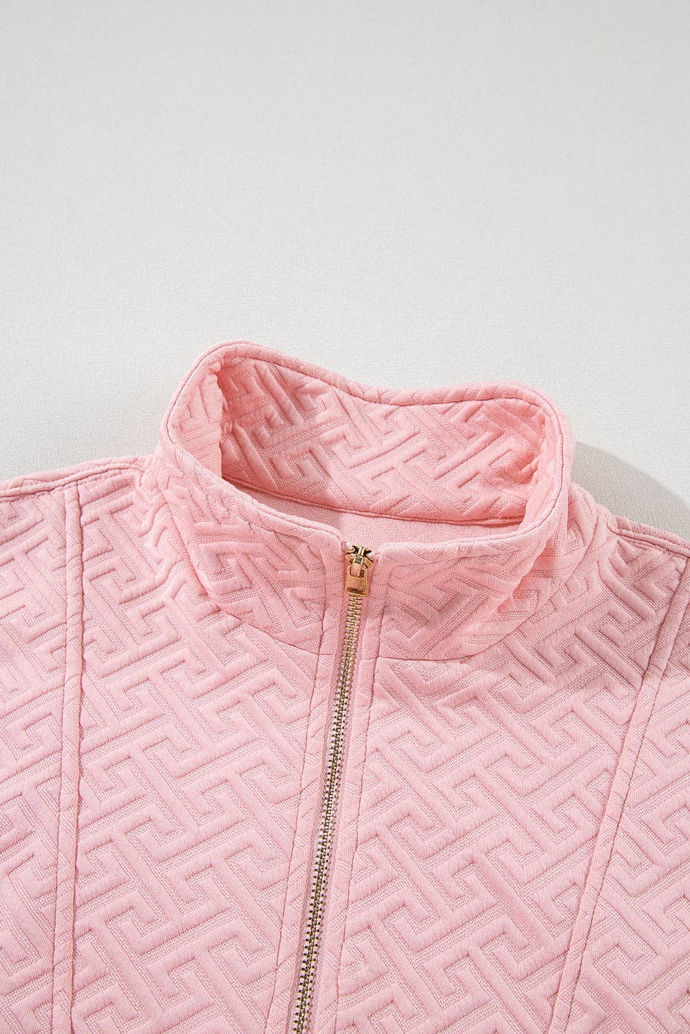 Solid Textured Half Zipper Collared Sweatshirt