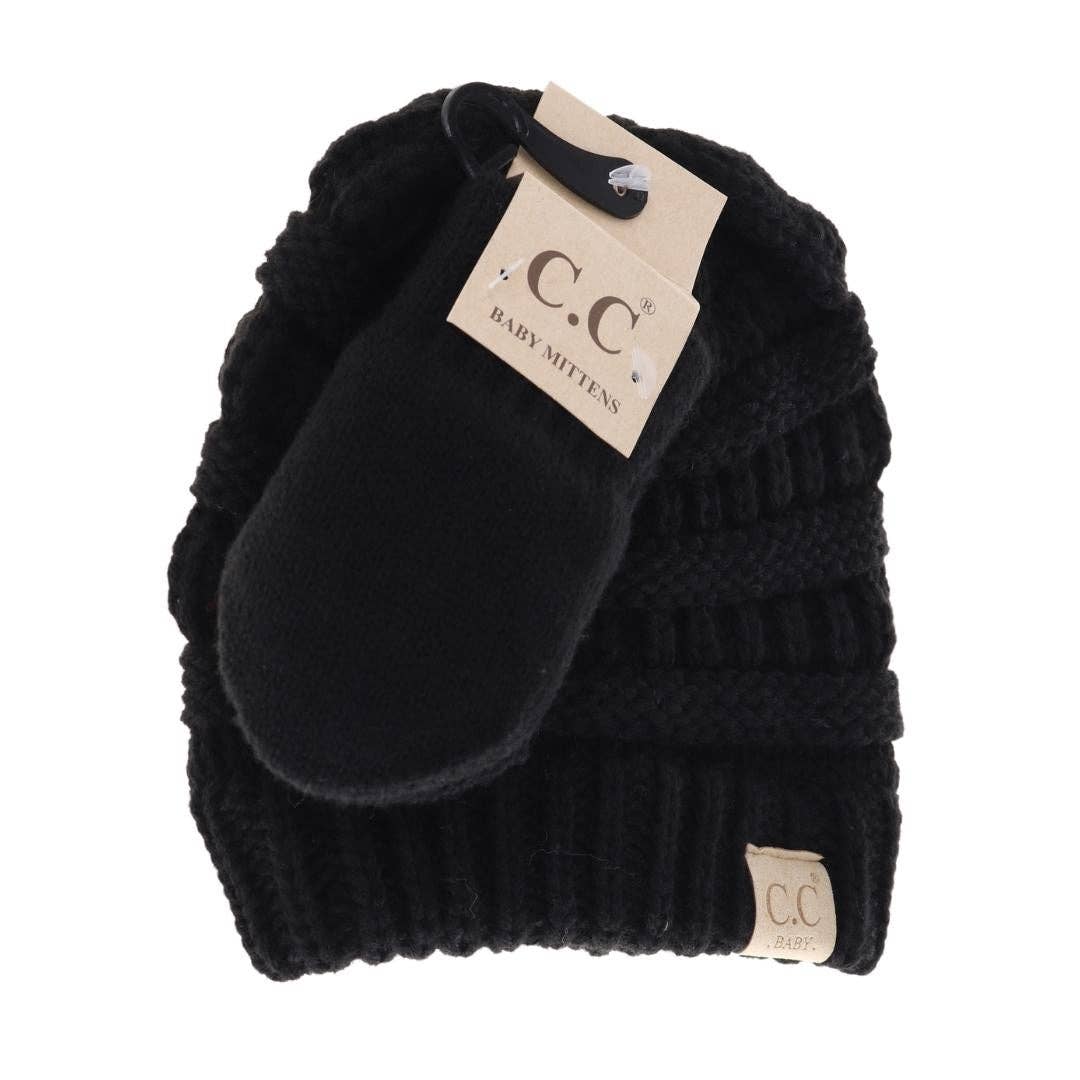 C.C BABY Solid Beanie with Mittens - Knit Hat