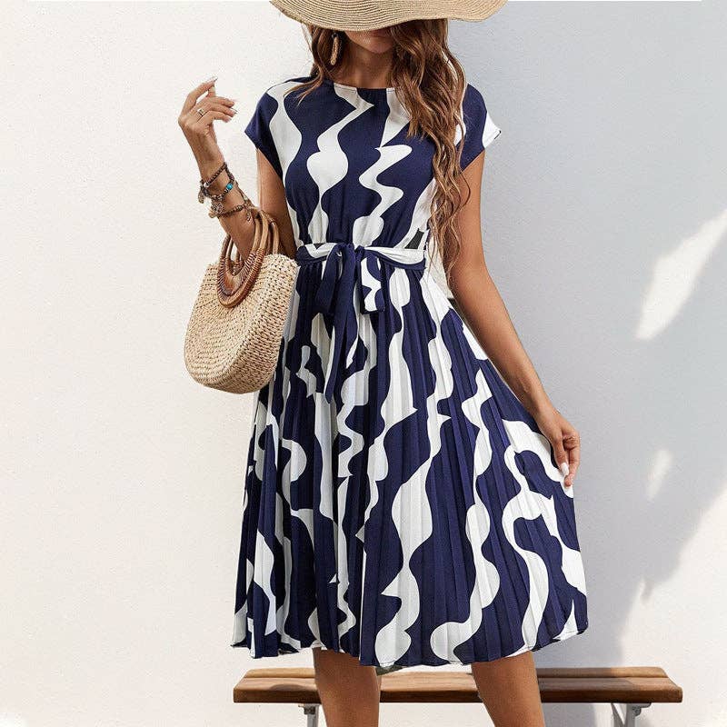 Women's Geometric Pattern Print Pleated Dress