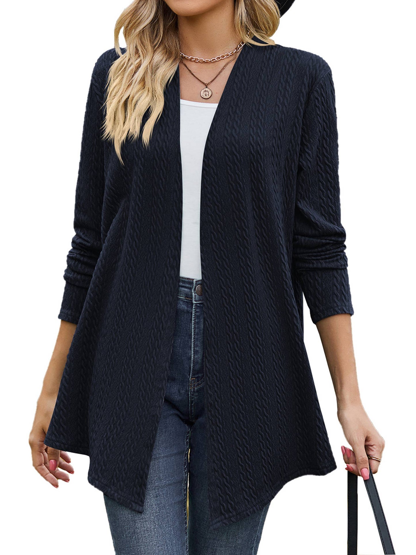 Solid Color Long Sleeved Loose Cardigan Jacket