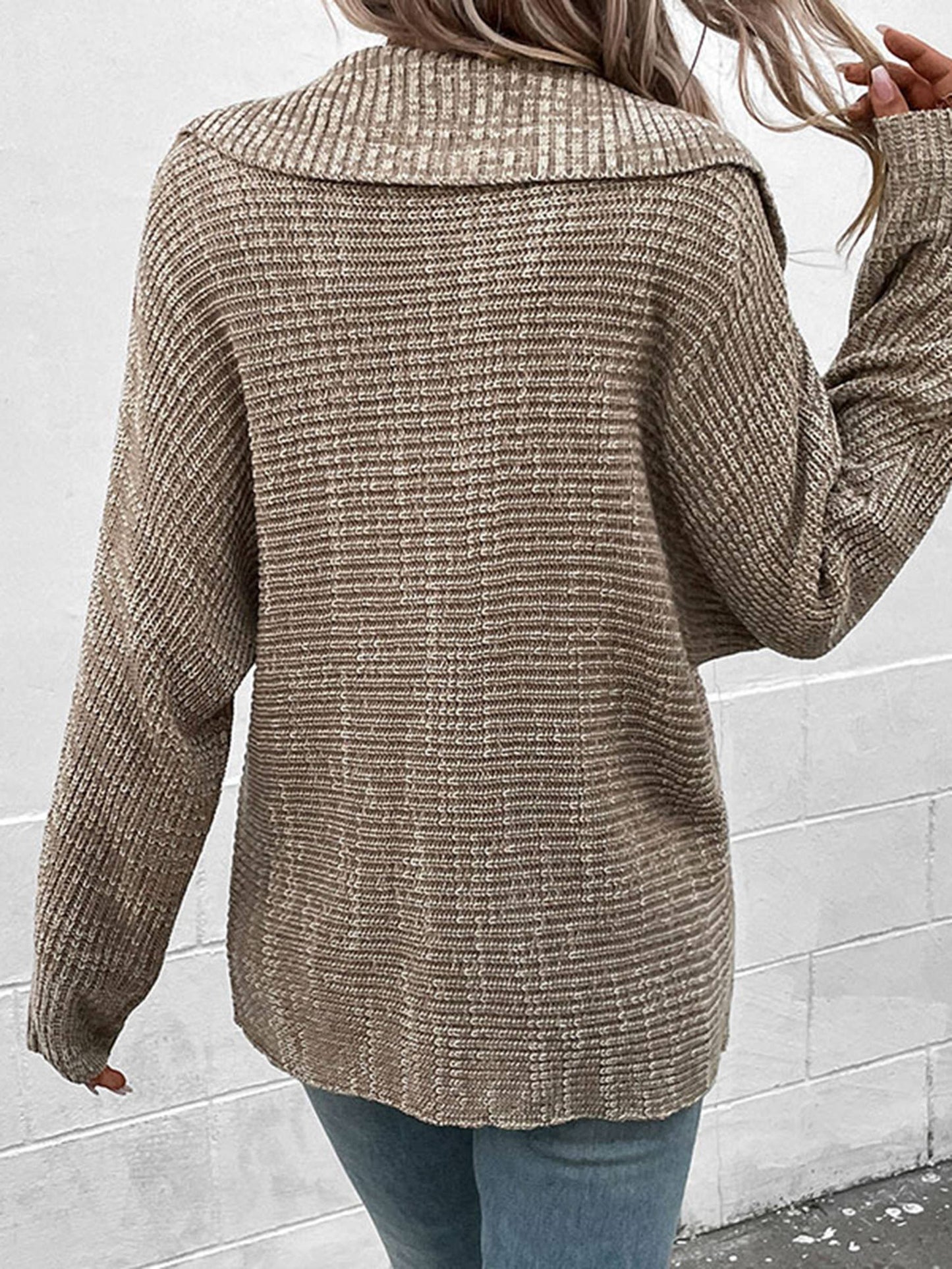 Solid Color Casual Long Sleeved Lapel Sweater