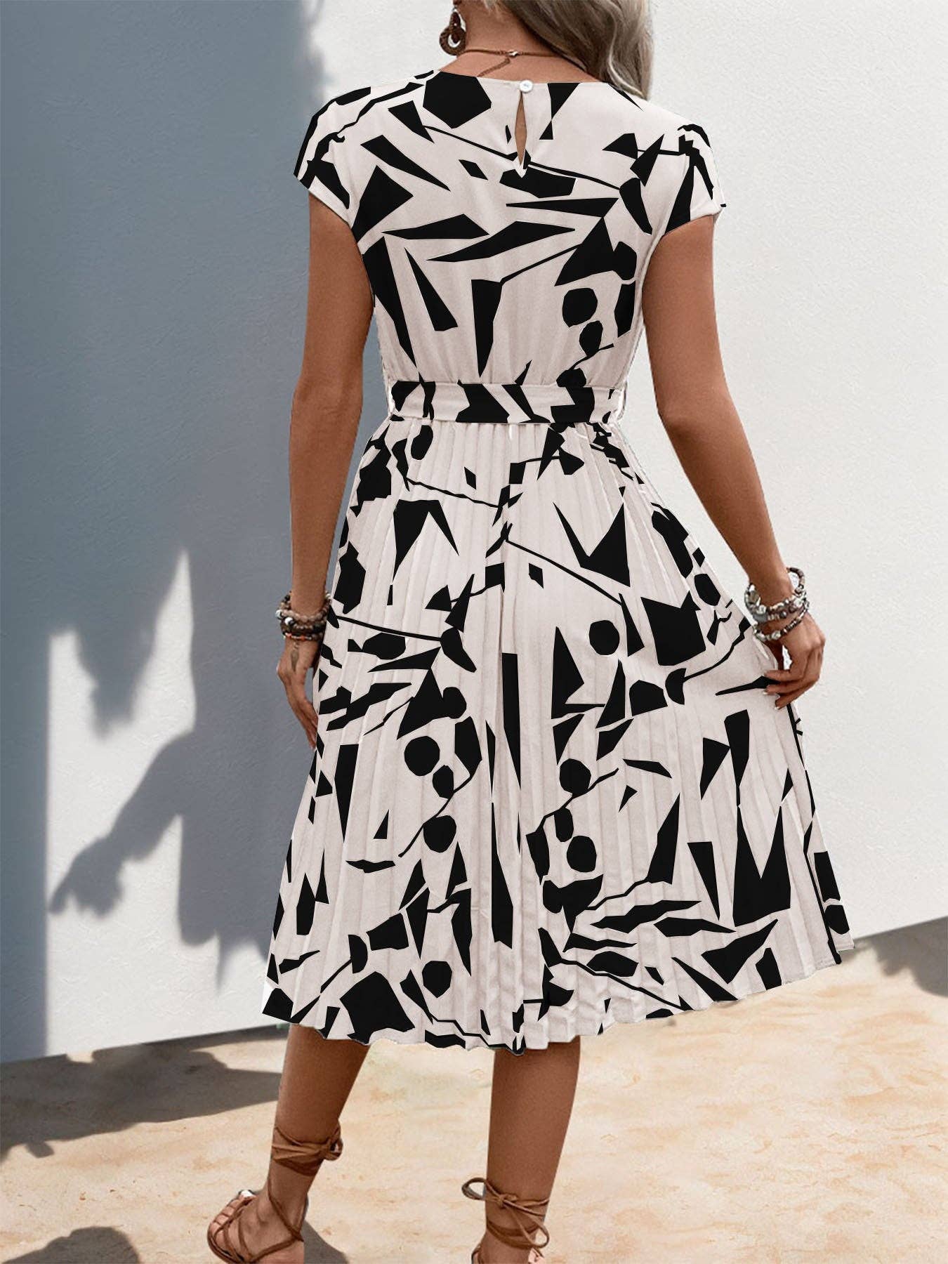 Women's Geometric Pattern Print Pleated Dress