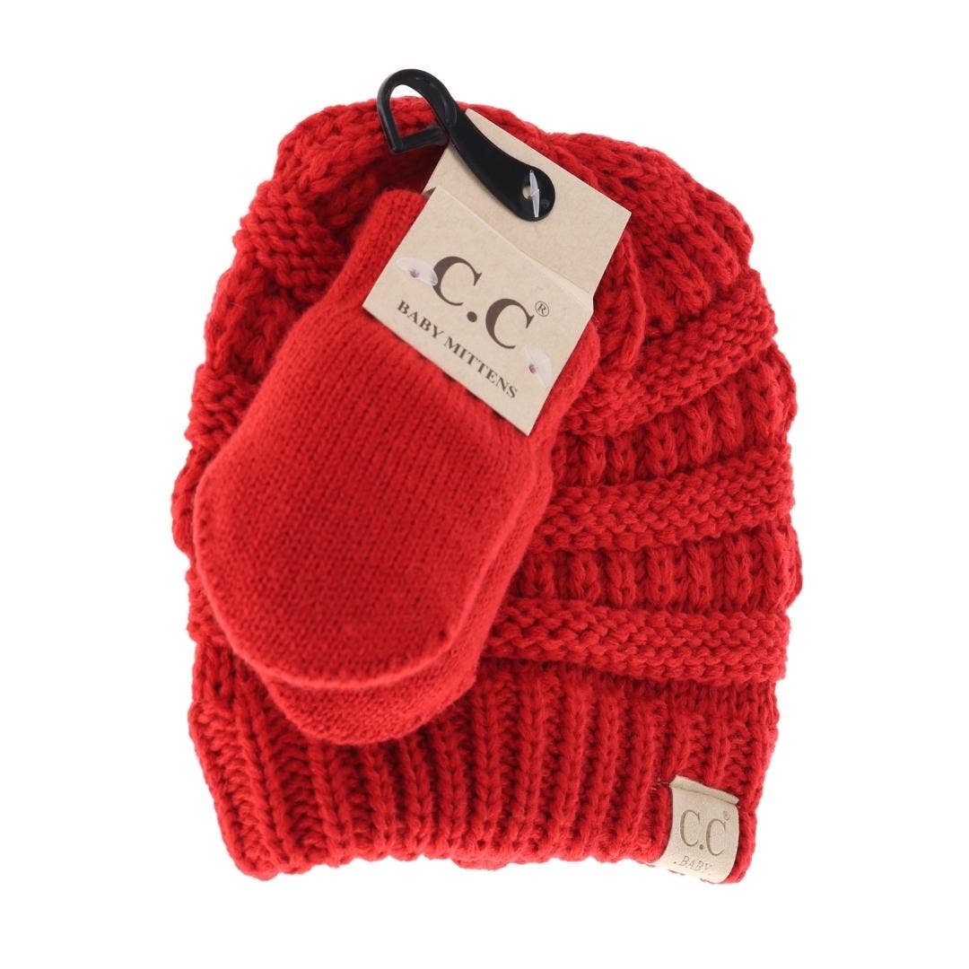 C.C BABY Solid Beanie with Mittens - Knit Hat