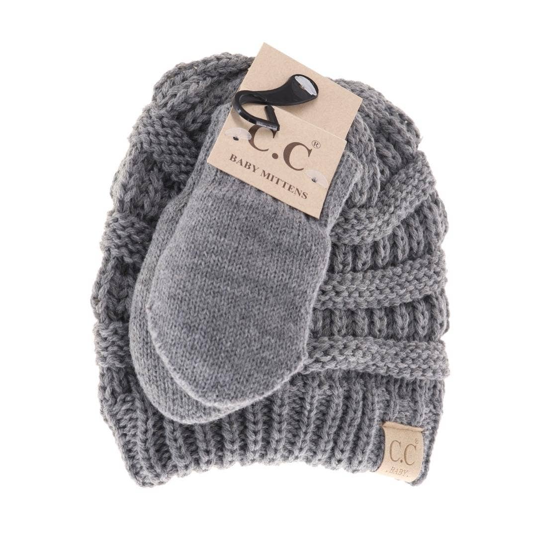 C.C BABY Solid Beanie with Mittens - Knit Hat