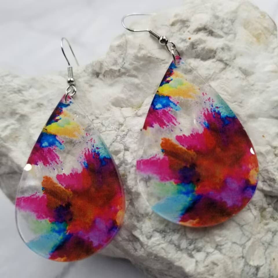 Tie Dye Acrylic Teardrop Earrings