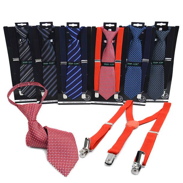 6pc Assorted Boy's (4~7 years) Zipper Tie & Suspender Set