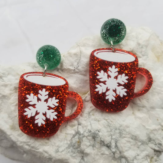 Christmas Snow Mug Glitter Acrylic Earrings