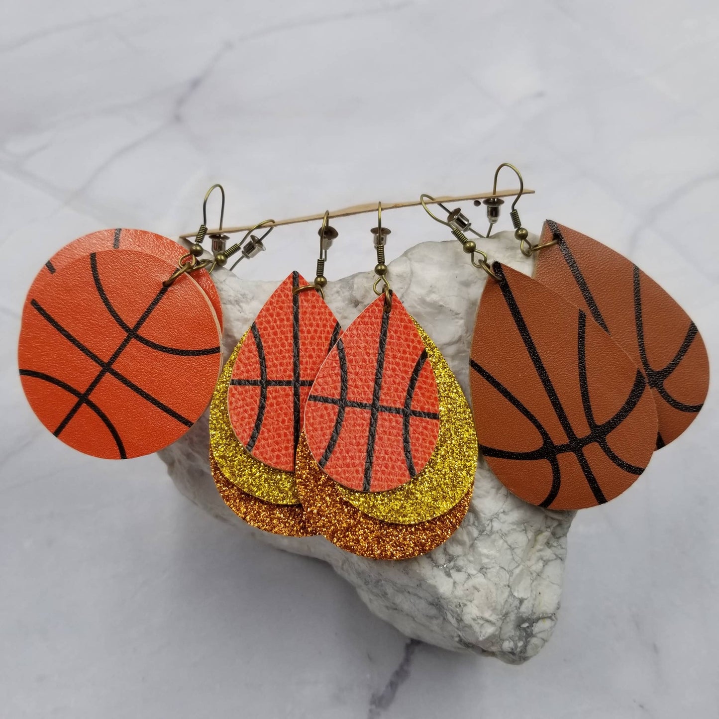 Basketball Sports Leather Earrings - 3 Pair Sets