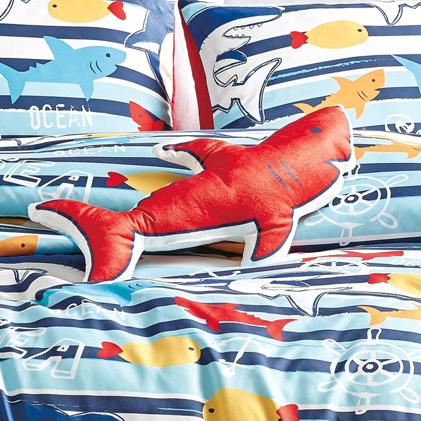 Blue Sharks Fish Sea Life Kids Comforter Soft Bedding Set