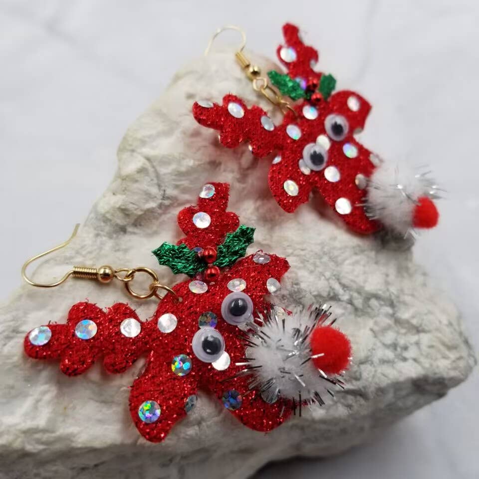 Christmas Reindeer Pom Pom Earrings