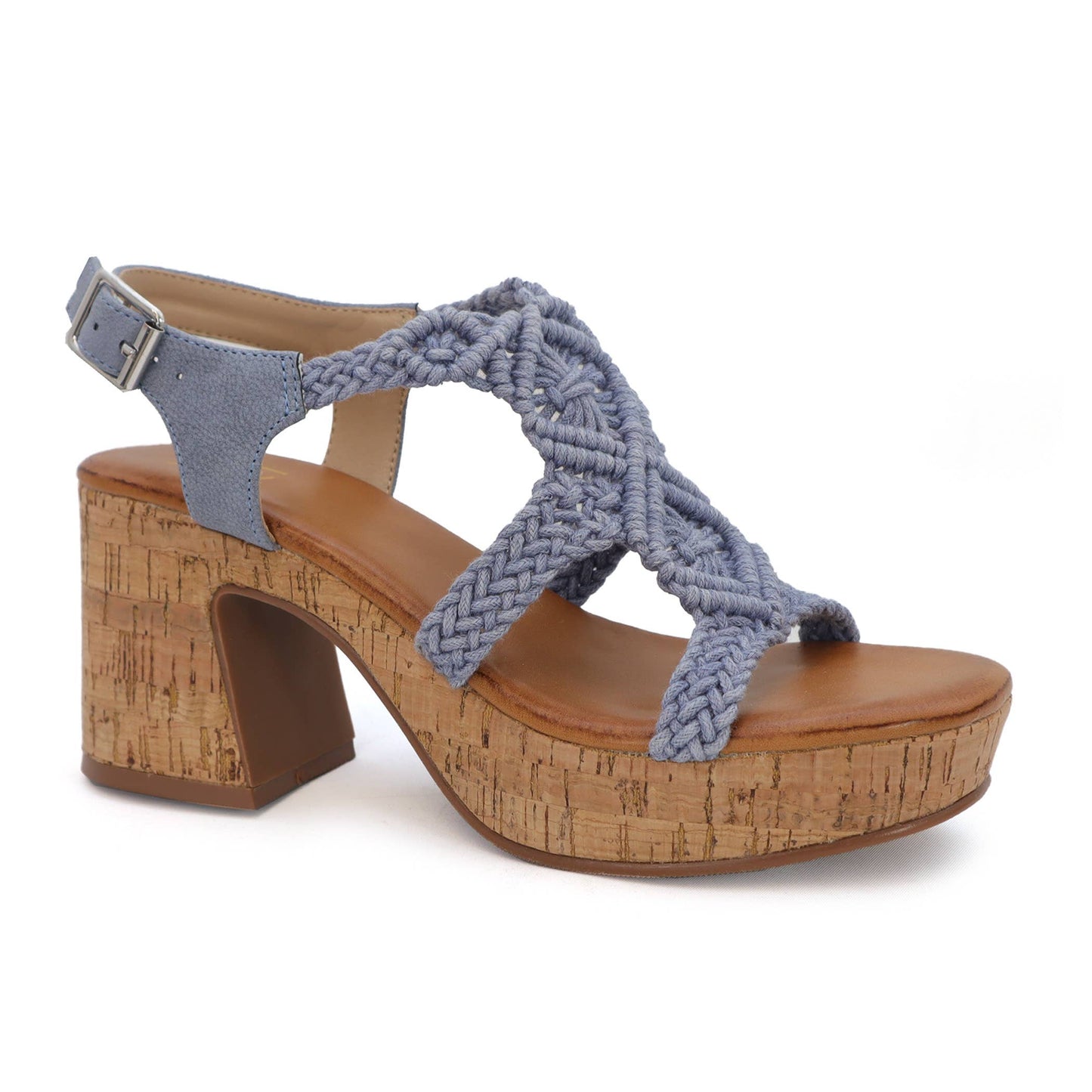 Cork wedge sandal with T starp upper with braid detail