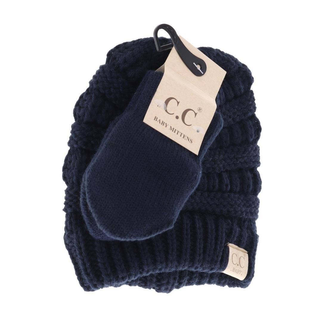 C.C BABY Solid Beanie with Mittens - Knit Hat