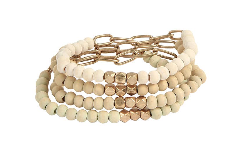 Bracelet Stretch 4 Piece Set Wooden Beads, 4 Assorted