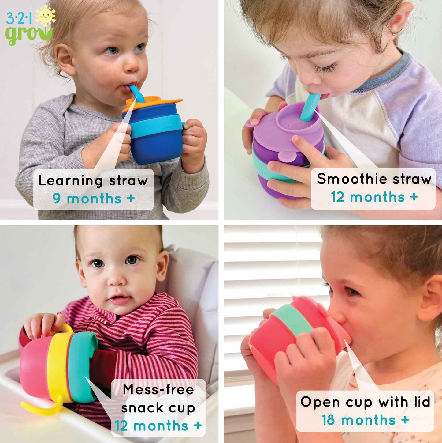 321 Grow Easy Learn Silicone Drink & Snack Set - Watermelon