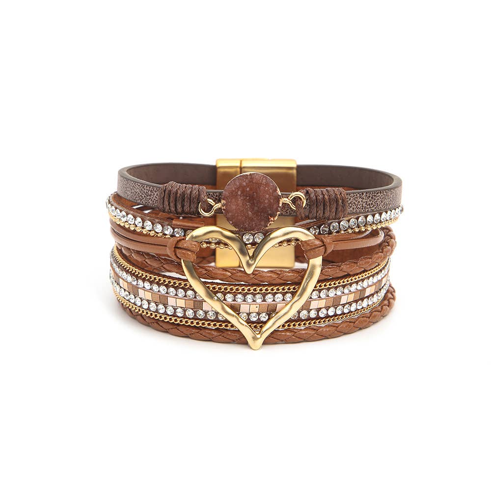 Bohemian Heart Rhinestone Magnetic Buckle Bracelet