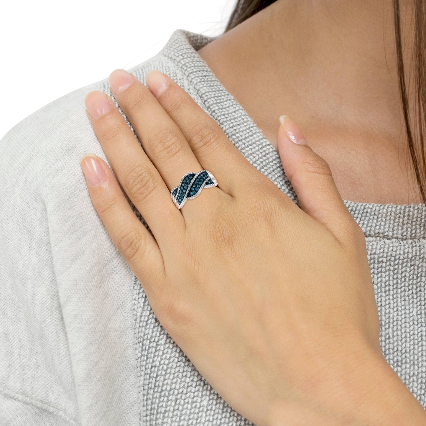 Sterling Silver Blue Diamond Cocktail Ring (1/2 Cttw, I2-I3)