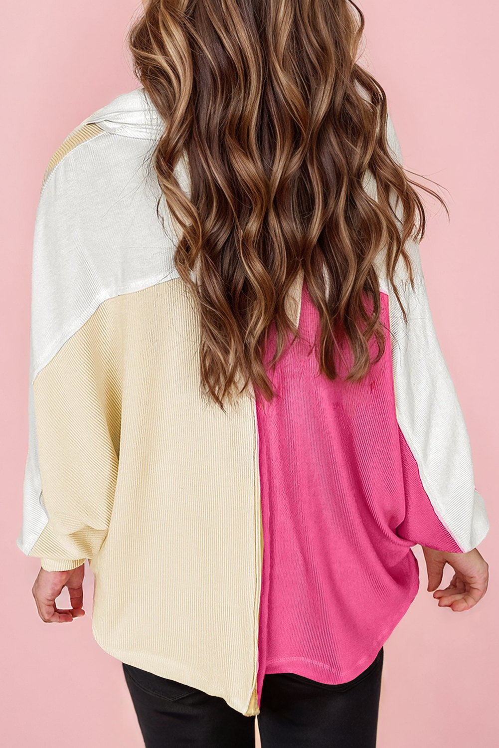 Color Block Button Oversized Sweatshirt