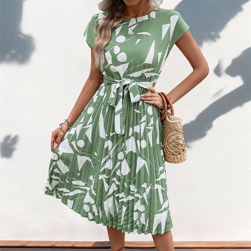 Women's Geometric Pattern Print Pleated Dress