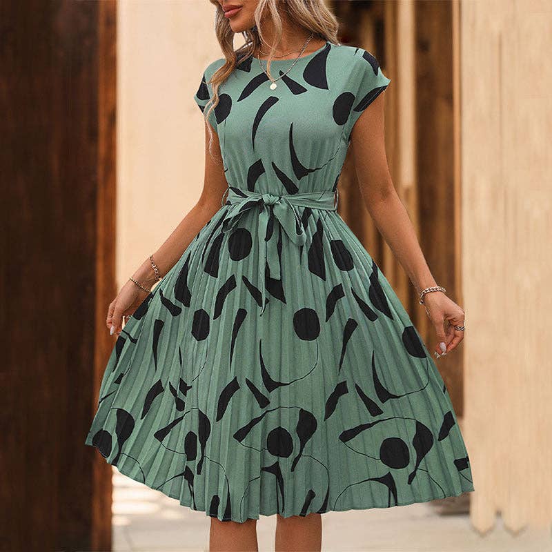 Women's Geometric Pattern Print Pleated Dress