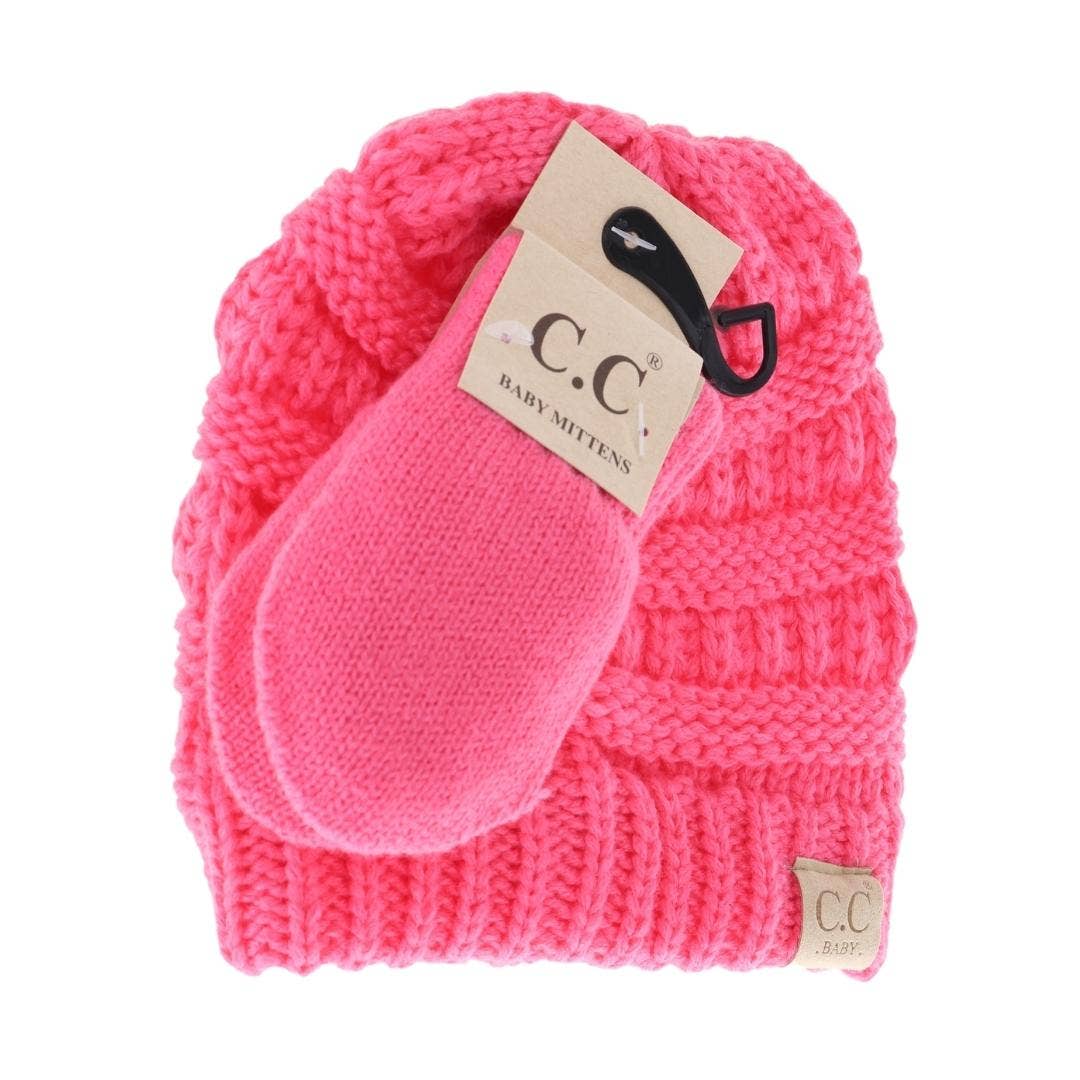 C.C BABY Solid Beanie with Mittens - Knit Hat