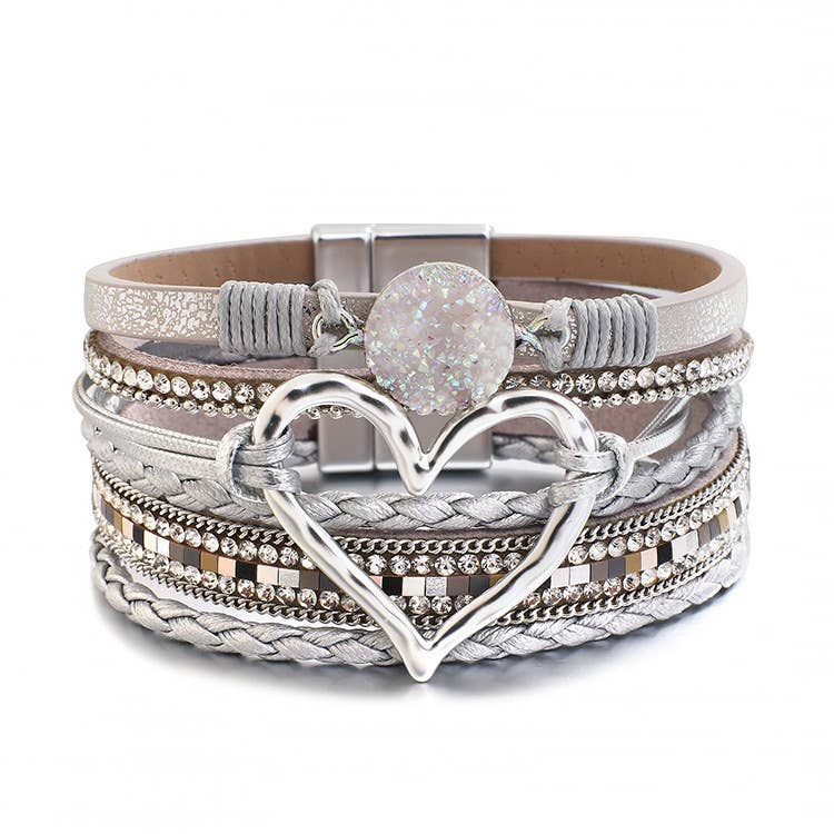 Bohemian Heart Rhinestone Magnetic Buckle Bracelet