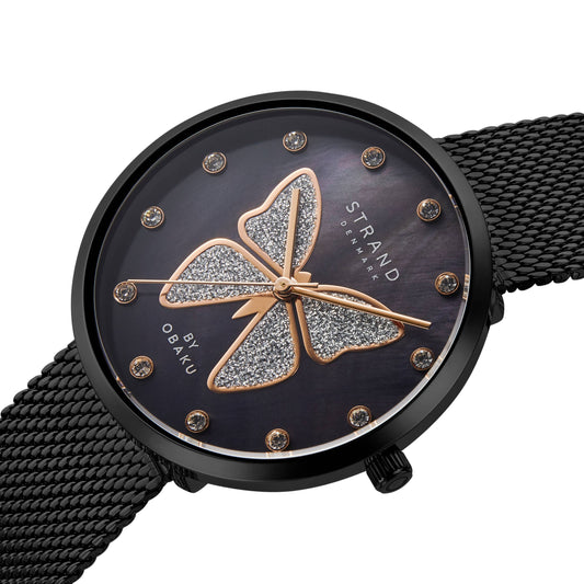 Butterfly - Charcoal - Black Rose gold Swarovski watch