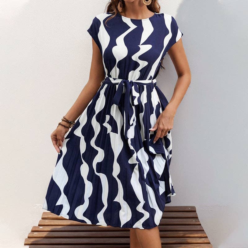 Women's Geometric Pattern Print Pleated Dress