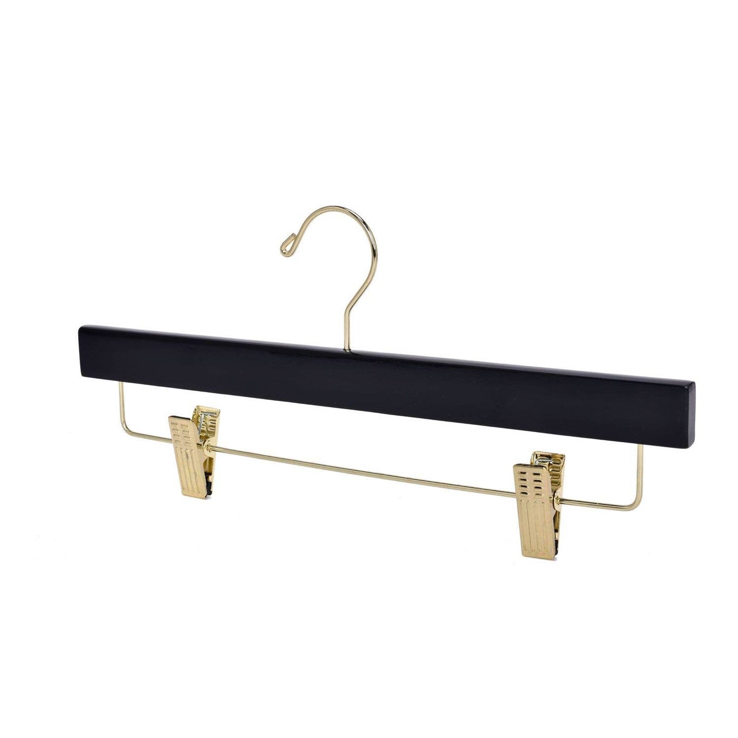 W073 - Wooden Straight Skirt Hangers - Black/Gold hook - 100