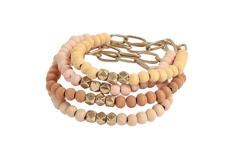 Bracelet Stretch 4 Piece Set Wooden Beads, 4 Assorted