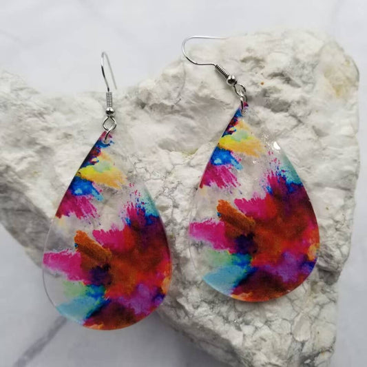 Tie Dye Acrylic Teardrop Earrings