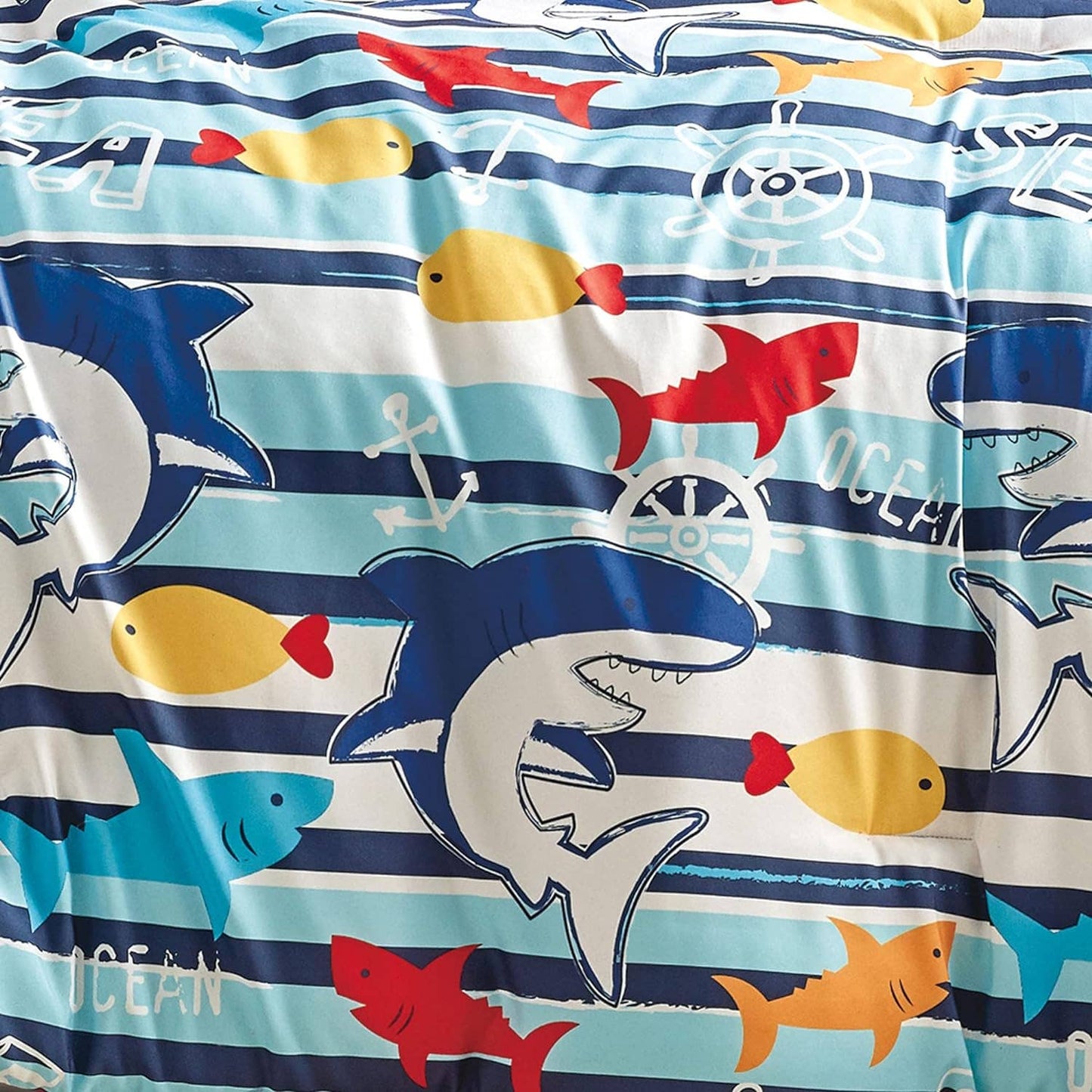 Blue Sharks Fish Sea Life Kids Comforter Soft Bedding Set