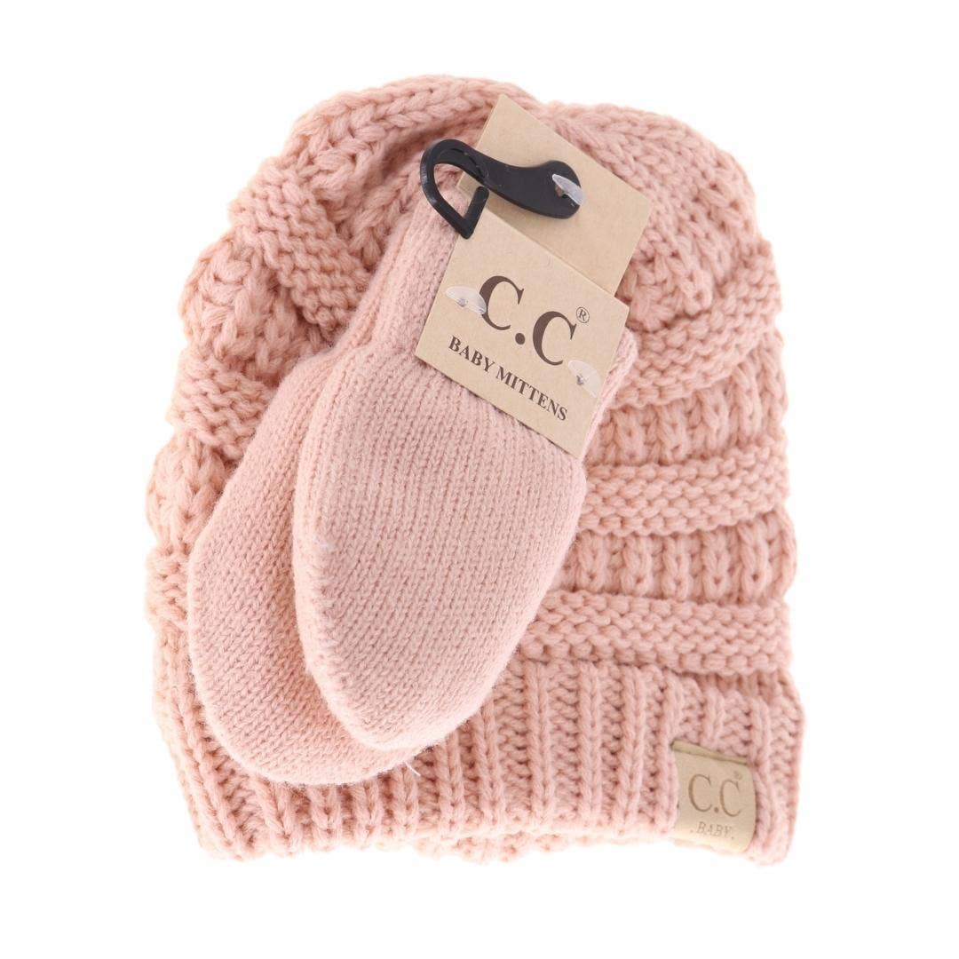 C.C BABY Solid Beanie with Mittens - Knit Hat