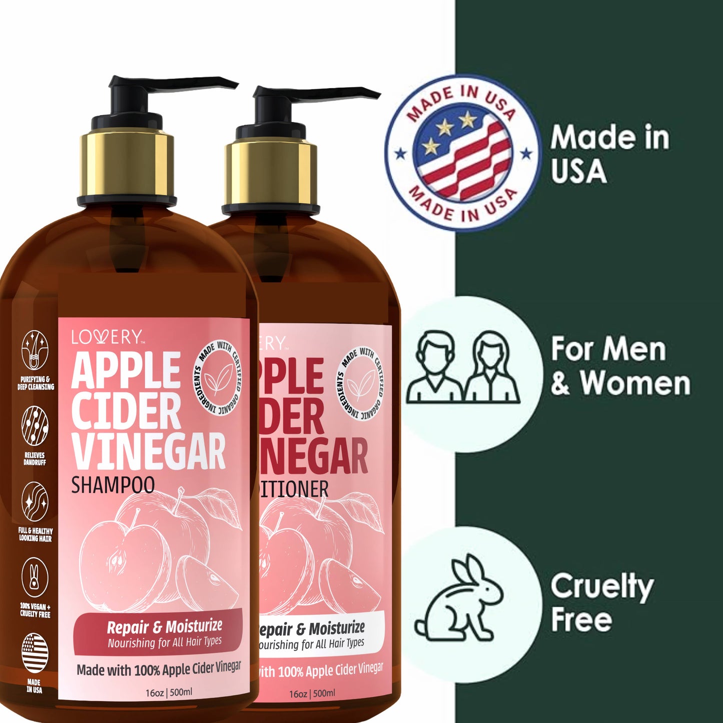 Apple Cider Vinegar Shampoo and Conditioner Gift Set, 32 oz