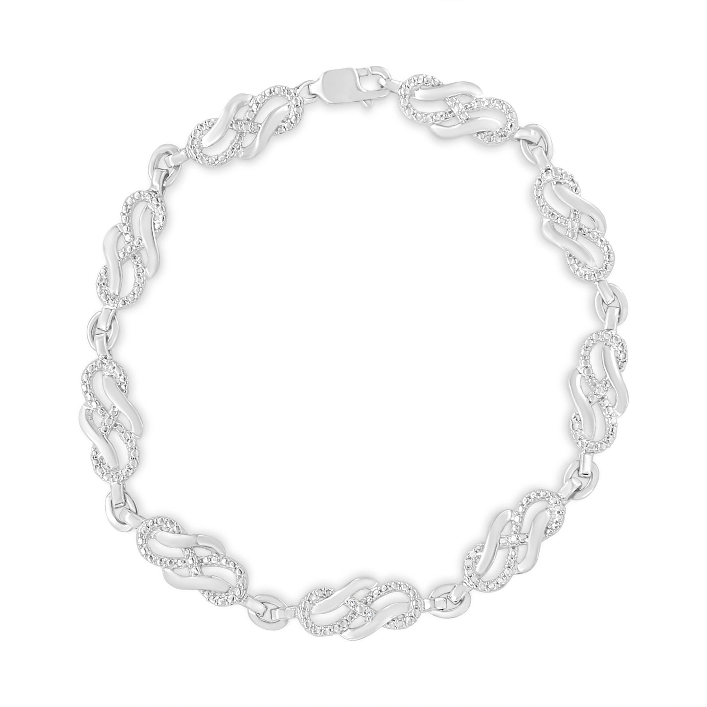 Sterling Silver Prong Diamond Infinity Weave Link Bracelet