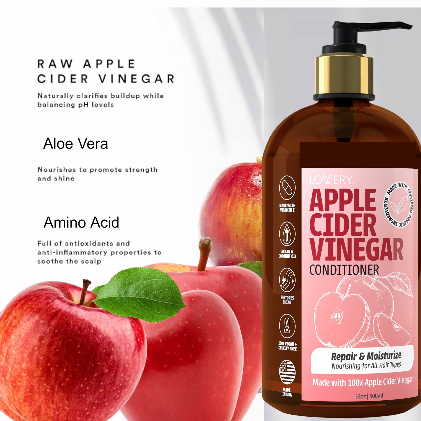 Apple Cider Vinegar Shampoo and Conditioner Gift Set, 32 oz