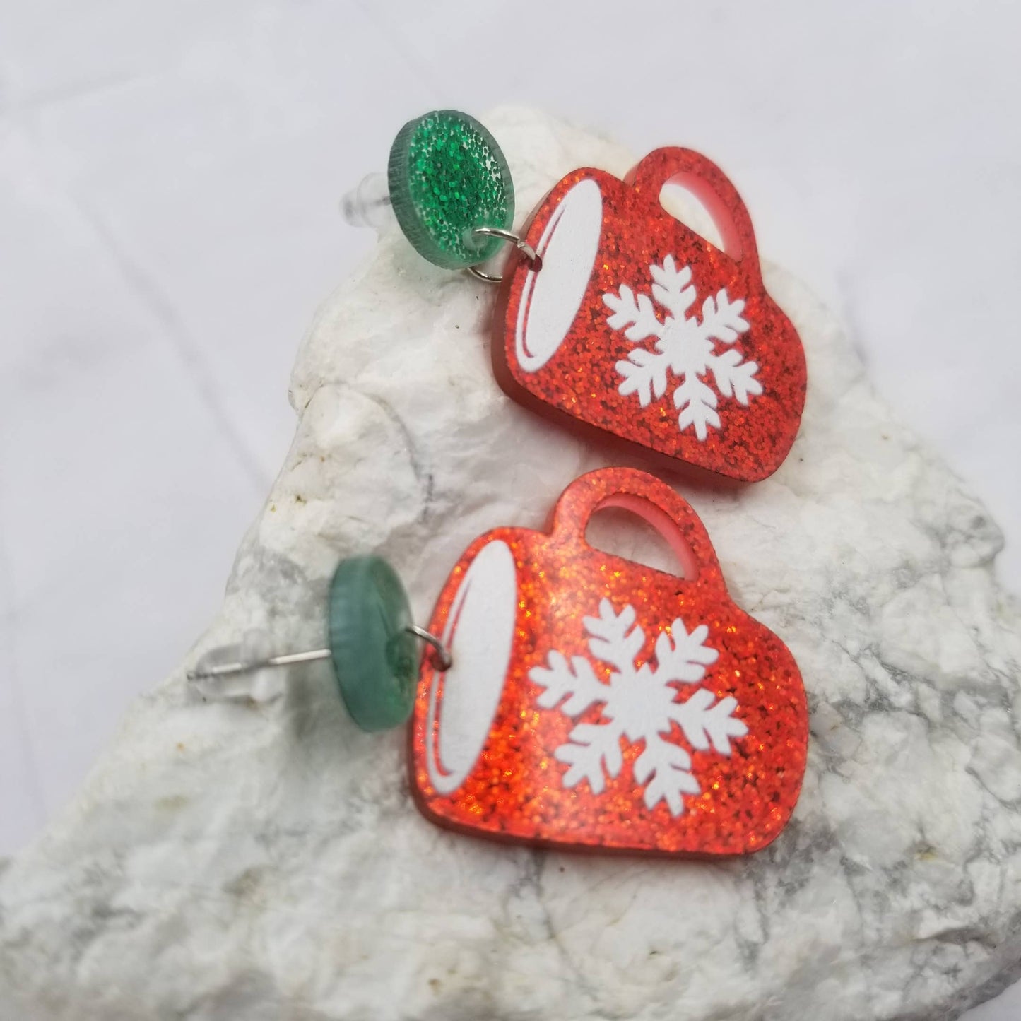 Christmas Snow Mug Glitter Acrylic Earrings