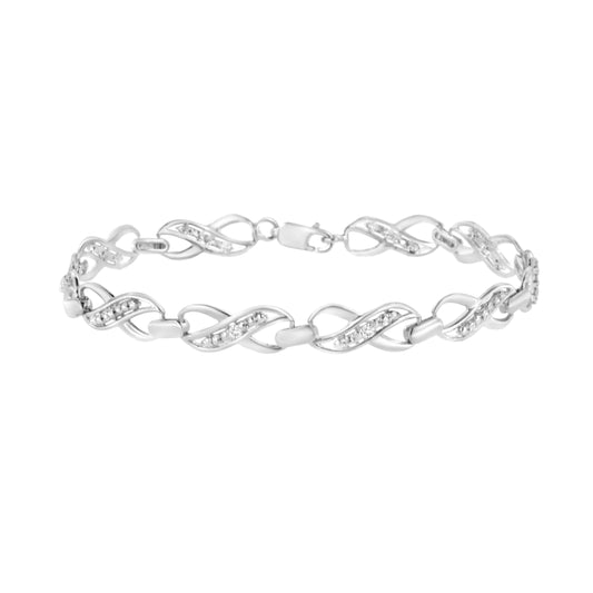 Sterling Silver Prong Diamond Accent Infinity Link Bracelet