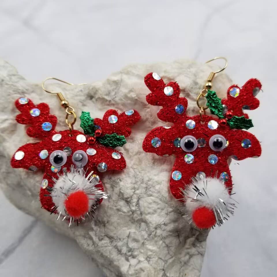 Christmas Reindeer Pom Pom Earrings