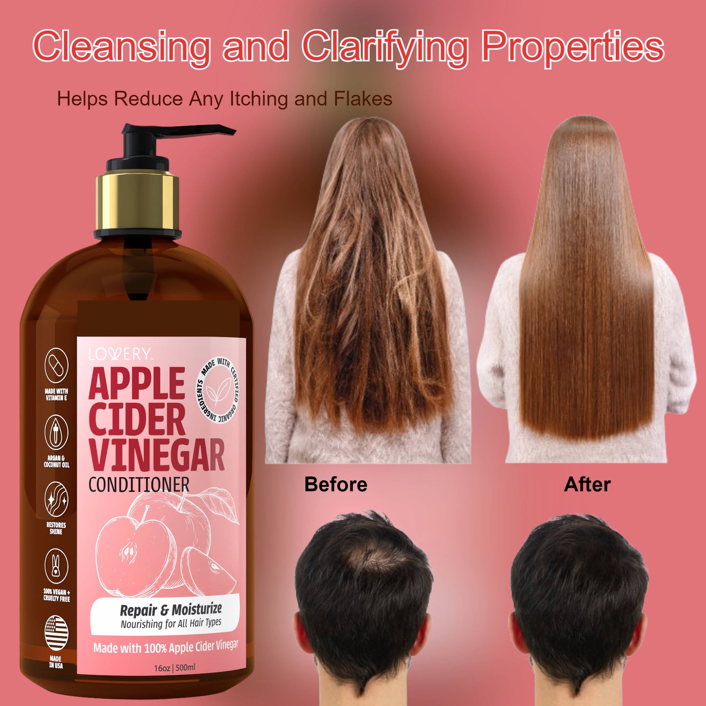 Apple Cider Vinegar Shampoo and Conditioner Gift Set, 32 oz