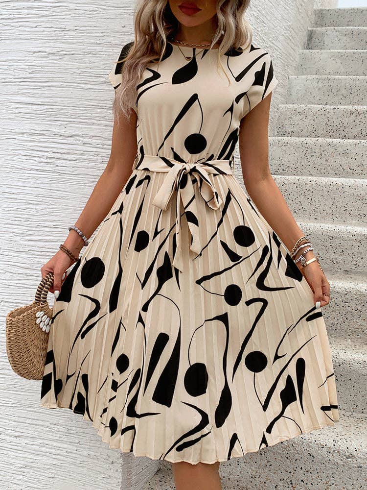 Women's Geometric Pattern Print Pleated Dress