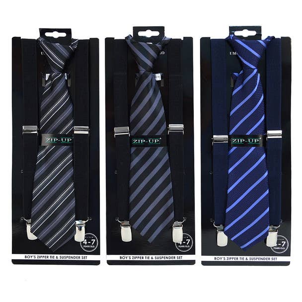 6pc Assorted Boy's (4~7 years) Zipper Tie & Suspender Set