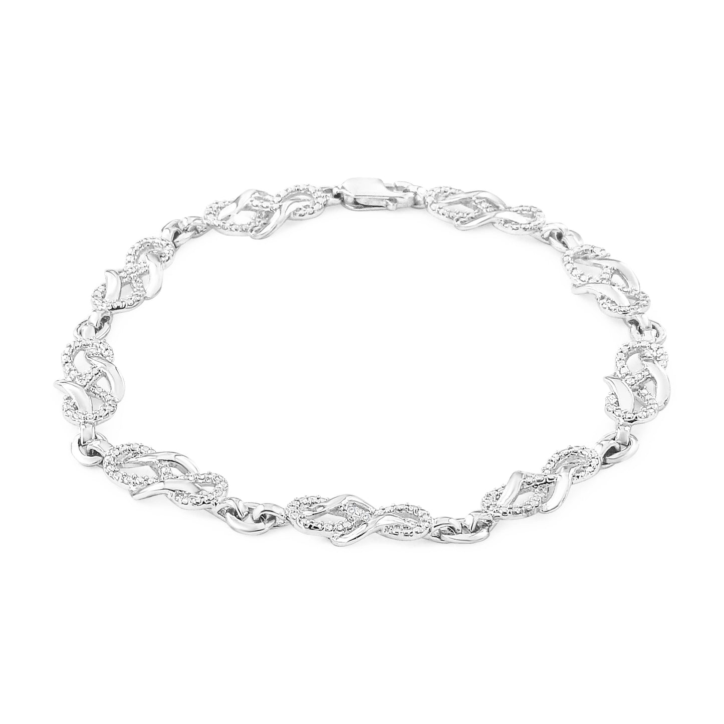 Sterling Silver Prong Diamond Infinity Weave Link Bracelet