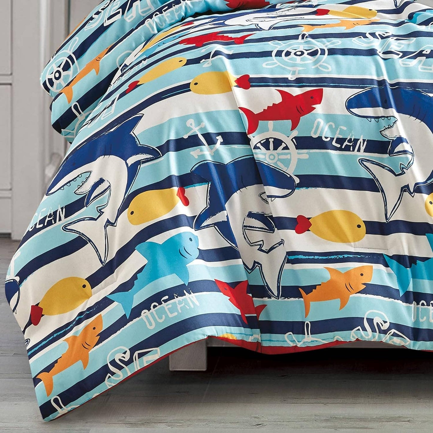 Blue Sharks Fish Sea Life Kids Comforter Soft Bedding Set