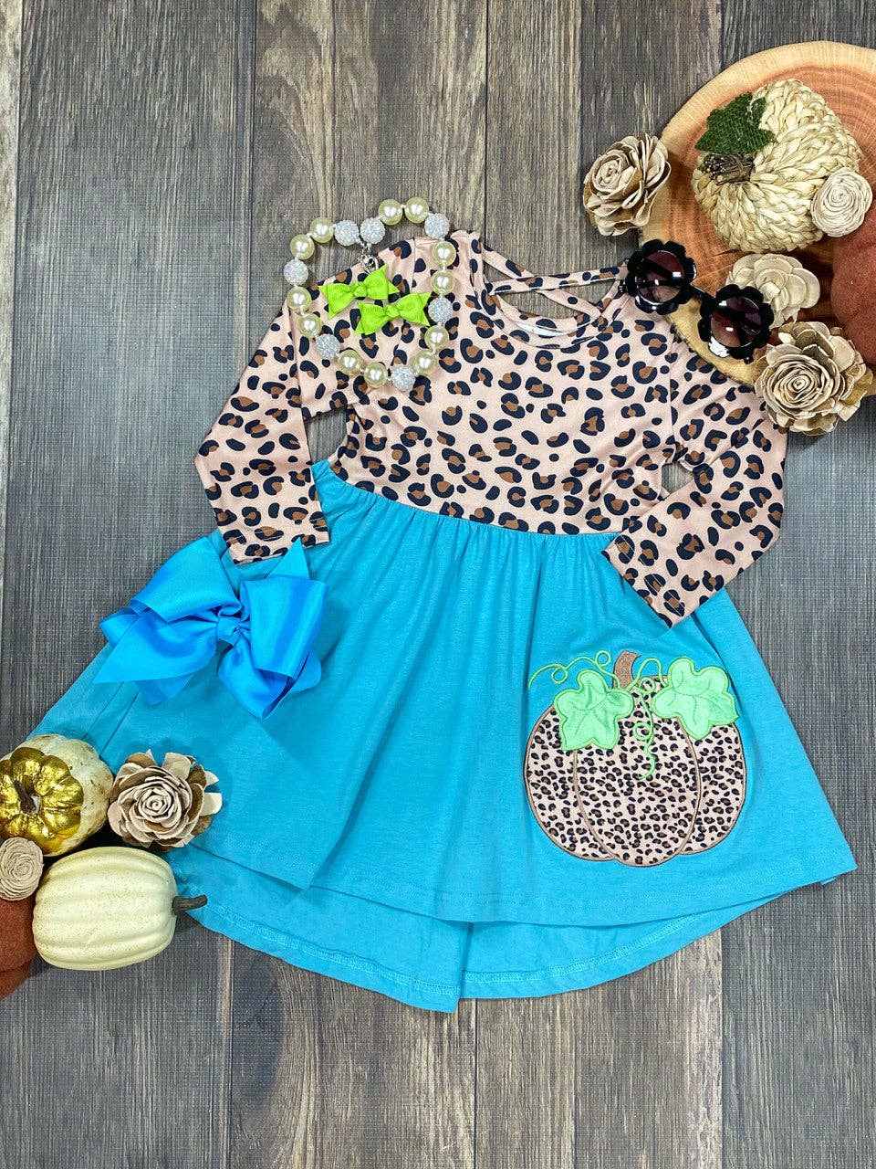 Turquoise & Animal Pumpkin Twirl Dress