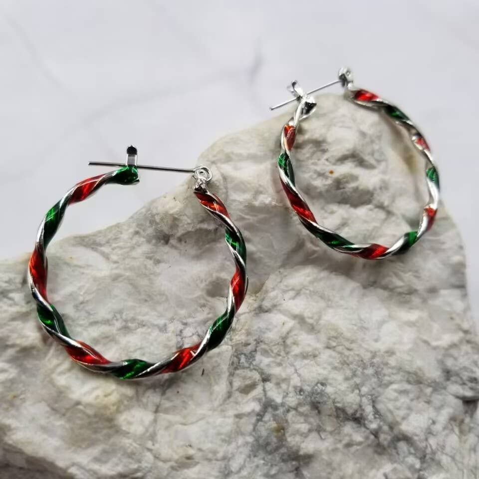 Christmas Enamel Hoop Earrings