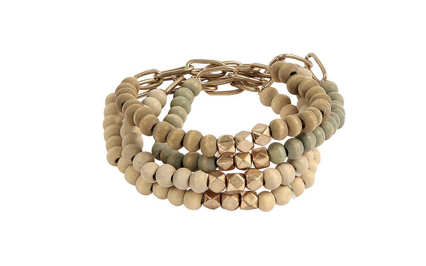 Bracelet Stretch 4 Piece Set Wooden Beads, 4 Assorted