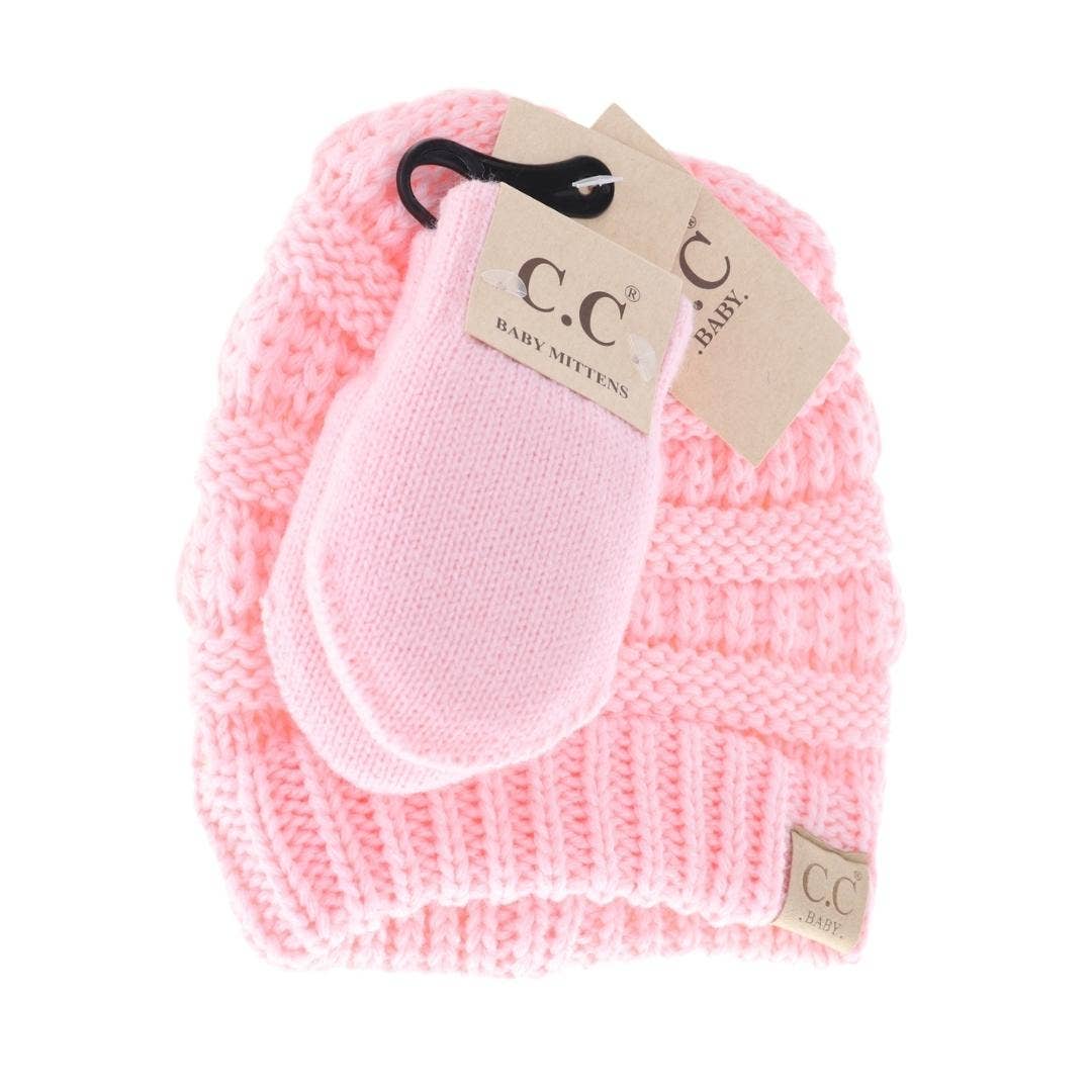 C.C BABY Solid Beanie with Mittens - Knit Hat