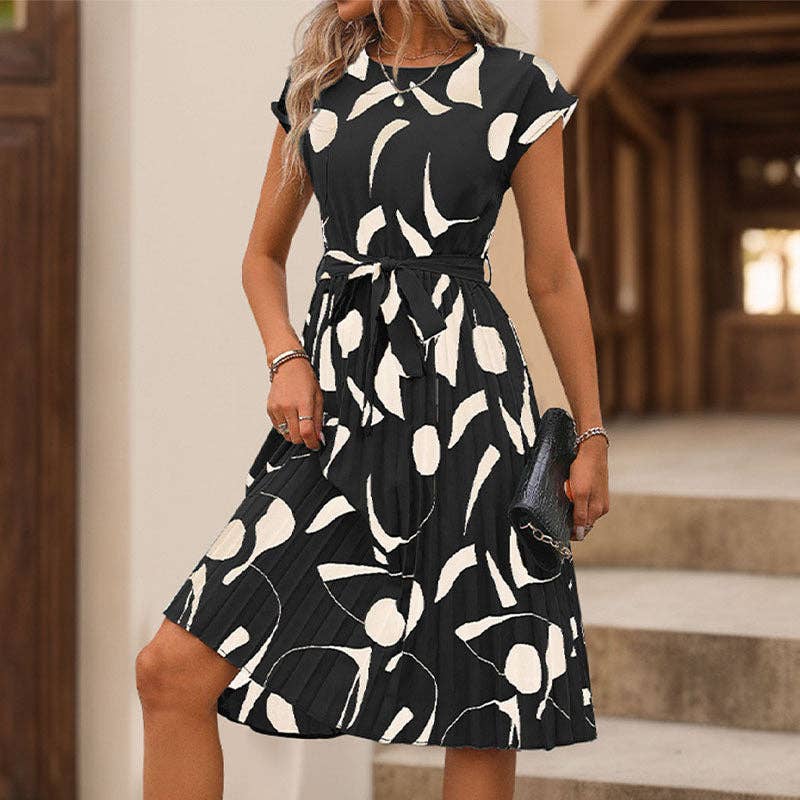 Women's Geometric Pattern Print Pleated Dress